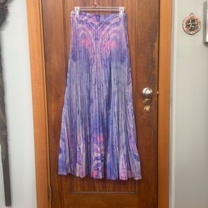 Anthropologie -  Pleated Tie-dyed Purple Watercolor Maxi Skirt Zip Up waist 8